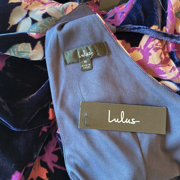 Lulus Crushed Velvet Maxi Dress Blue Purple Florals Size Medium - Picture 11 of 13